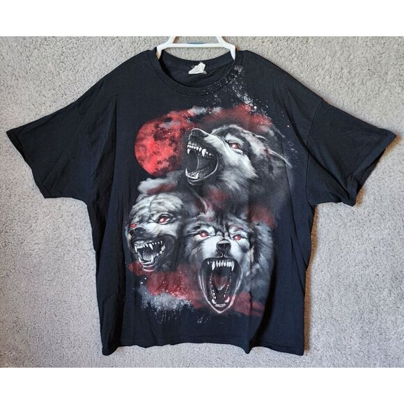 Y2K Gildan Blood Moon Wolfpack Black Horror 3 Wolf Nature Evil T Shirt Size XL - Picture 1 of 11